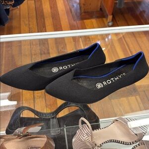 Rothy's Black Flats with Blue Trim